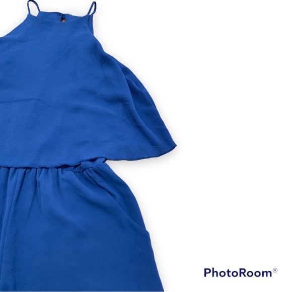 ✨ Blue Sleeveless Romper with Flowy Top and Pocket - Picture 6 of 8